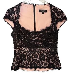 Tadashi Collection Womens 10 Lace Overlay Top‎ Cap Sleeve Black Cocktail Glam